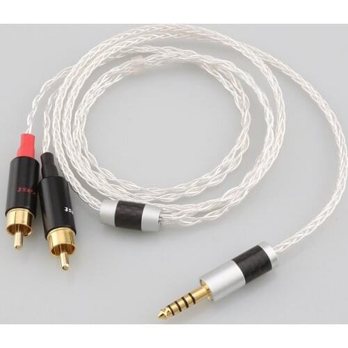 HIFI 8 cores pure silver plated 4.4mm 3.5mm to 2rca jack aux audio cable Headphone amp connecting line interfaz de audio