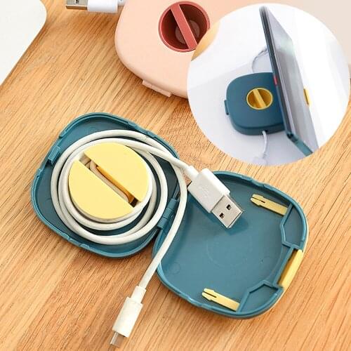 Dual-purpose Phone Holder Cable Organizer Rotating Cable Winder Box Plastic Portable Cord Storage Case Data Line Storage