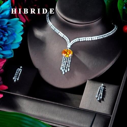 HIBRIDE New Fashion Round Yellow Cubic Zircon Women Bridal Jewelry Sets For Party Accessories Jewelry Gifts N-940