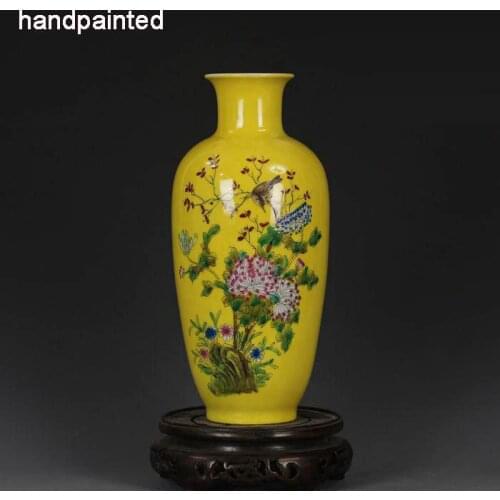 Jingdezhen Antique Vase Handpainted Porcelain Qing Qianlong Collection Of Old Flower Birds Vase Decoration Goods