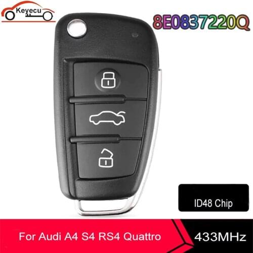 KEYECU For AUDI A2 A4 S4 Cabrio Quattro Avant 2005 2006 2007 2008 433MHz ID48 Flip Remote Car Key Fob 8E0837220Q / 8E0 837 220 Q