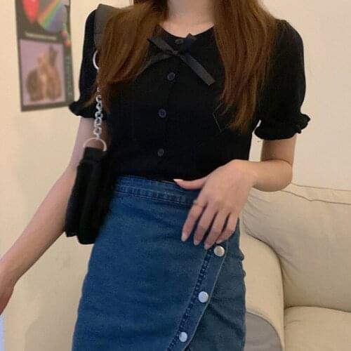 Summer Korean Style Fashion Comfortable Sweet Hollow Short Style Short-Sleeved Knitted Top