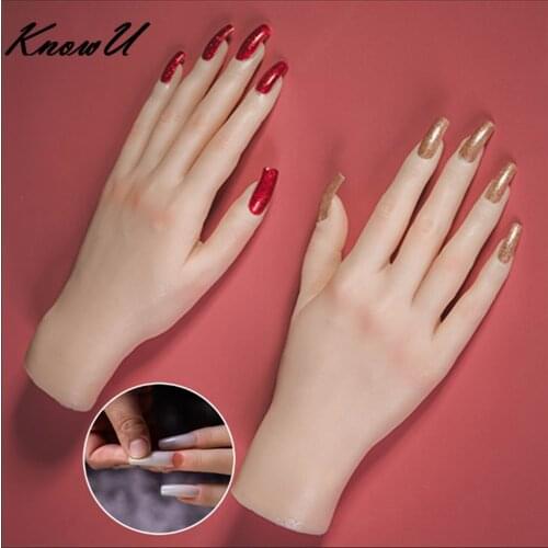 KnowU Nail Training Hand Model Moveable Manicure Model Mannequin Fake Silicone Pedicure Display Model Fingers Halloween Decor