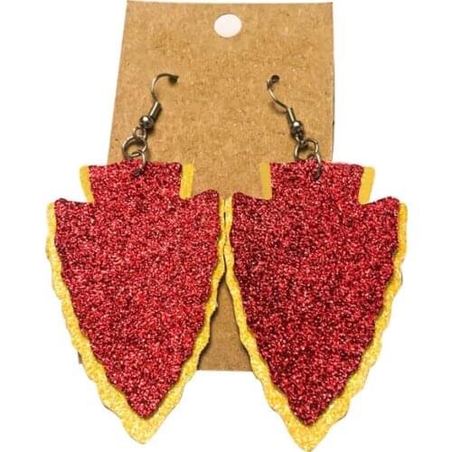 Kansas Chiefs Layered Glitter Arrowhead Faux Leather Earrings Two Layers Football Fans Lightweight Earrings