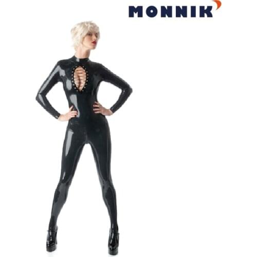 MONNIK latexSexy Latex Black Rubber Dress With Front Button Gummi 0.4mm for Club Wear