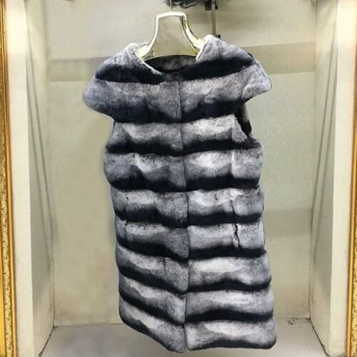 Stripe chinchilla color rex rabbit fur vest waitcoat real naturalrabbit fur coat without sleeves sleeveless jacket