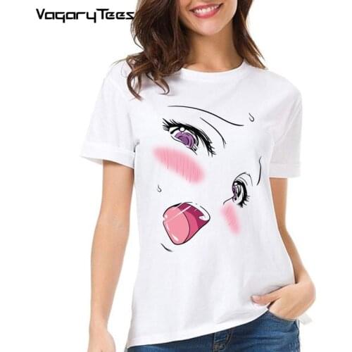New Ahegao face Tshirt Women aesthetics Kawaii anime girl for Hentai otaku For Young Japan animation Sexy Waifu culture t-shirt