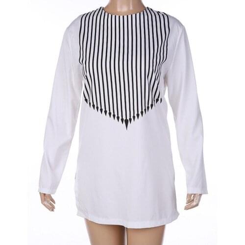 Latest African Native Nigerian White Striped Pullover Shirt Guinea Party Wedding Wear Long Collarless Top For Guys And Men XXL