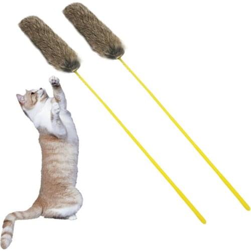2PCS Cat Teaser Wand Non-slip Handle Rabbit Fur Cat Wand Toy Pet Interactive Toy когтеточка для кошек Cat Supplies Dropshipping