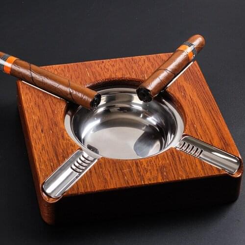 Wood Cigar Ashtray Large Creative Personality 4 Slot Ashtray Holder Metal Accessories Living Room Travel Gift