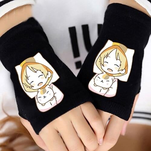 Men Women Boys Girls Gloves Anime Natsumes Book of Friends Cotton Warm Knit Wrist Fingerless Mitten Students Cartoon Cosplay