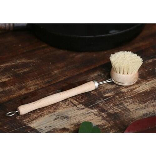 Hot 100pcs/lot Natural Wooden Long Handle Pan Pot Brush Dish Bowl Washing Cleaning Brush Household Kitchen Cleaning Tools