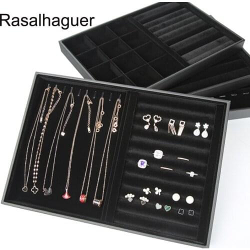 Special PU Black Jewelery Organizer Jewelry Boxes Packaging Jewellery Display Ring Earring Holder Bracelets Necklaces Display