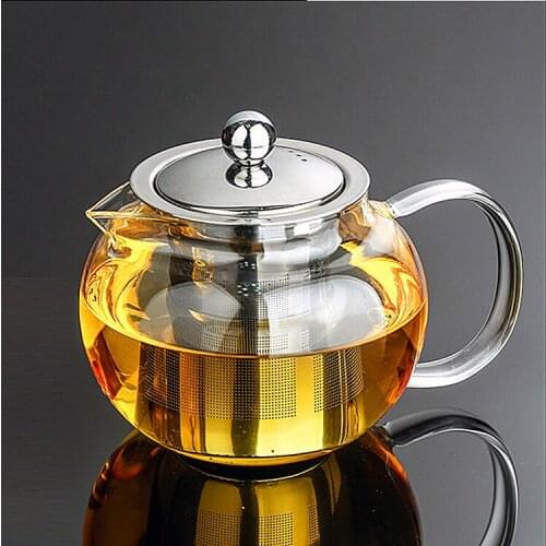 Apple Shape Glass Teapot Cambered Hyaline Stainless Steel Filter Resistant Black & Puer Tea Sets Kettle Tea infuse 650ml-1300ml