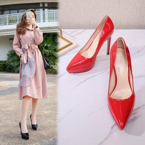 Platform Trans Mens Heels Slip On Classic Pumps Drag Queen Patent Leather 35-46 Pointed Toe Work Party Court Large Women Shoes