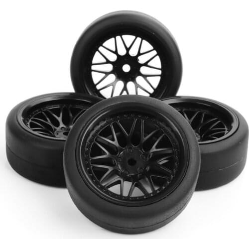 IN STOCK 4pcs/Set 1/10 Flat Rubber Tyres & Wheel rims Set 12mm Drive Hex For 1:10 HPI Drift RC Car Accessory