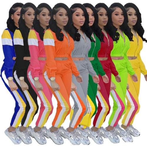 2019 spring safari style women tracksuit patchwork zipper up long sleeve top pencil pants suits two piece sporting outfit 4color