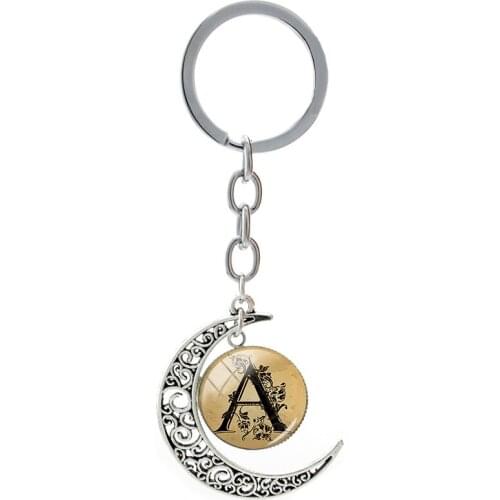 Vintage 26 English Letters Keyholders A-Z Art Word 20mm Glass Dome Pendants Key Chains For Foreign Languages Teacher