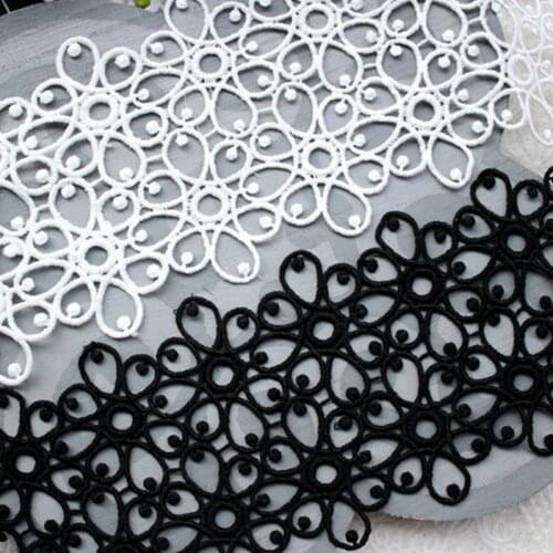 10yard Water soluble lace fabric ribbon milk bar code double row dot flower embroidery lace DIY womens dress sewing accessories
