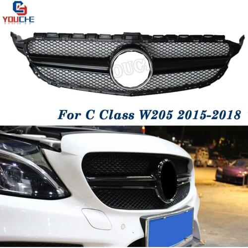 AMG Gloss Black Front Grille For Mercedes W205 Sport Edition C Class 2015 + C180 C200 C250 C300 C400 C450 Bumper Grille Mesh