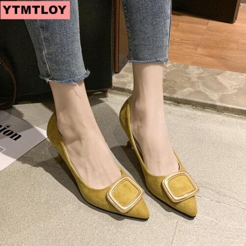 2019 ladies high heels OL fashion buckle high-heeled shoes women spring and summer wedding party shoes female code 33-43