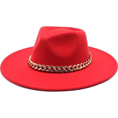 Water drop hat top new woolen top hat concave top big brim 9cm hat ladies big chain felt hat 2021 fedora hat