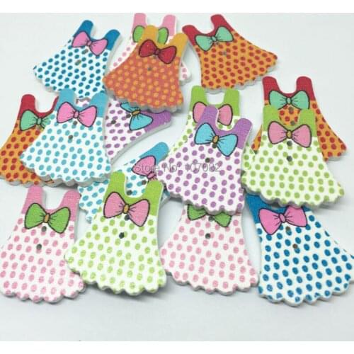 100pcs 23x30mm Mixed Girly Dress Wood Buttons Sewing 2 Holes Button Embellishments DIY Crafts Scrapbooking Cardmaking