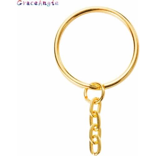 30pcs Wholesale New Iron Key Chains Ring Gold Color Round Shape Connector Gold Key Holder With Chain Findings DIY Accessories