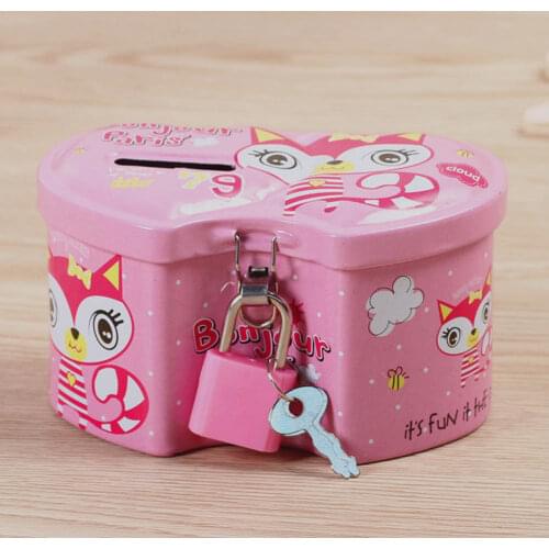 4 colors Double Heart Cartoon Piggy Bank Tinplate Creative Child Piggy Bank Color Random
