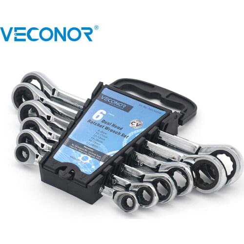 6Pcs Ratchet Wrench of Keys Set Dual Ratcheting Spanner 8-19mm 72T Double End Ratchet Head Wrench Tools with Rack