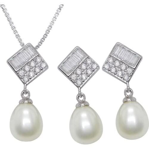 8-9mm Freshwater Pearl Jewelry Sets 100% Guaranteed Real 925 Sterling Silver Jewelry Sets YH40788