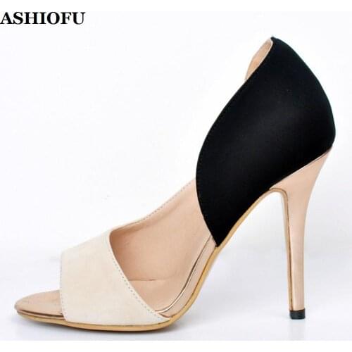 ASHIOFU Handmade Ladies High Heel Pumps Patchwork Party Prom Slip-on Shoes Peep-toe Stiletto Evening Fashion Pumps Shoes XD088