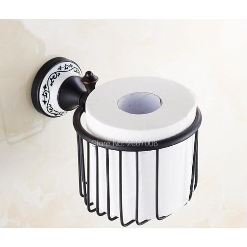 Free Shipping 2 PCS Euro Design Black Bronze Ceramic Toilet Roll Paper Holder Retro Wall Copper Tissue Box Basket Shelf ZR2319