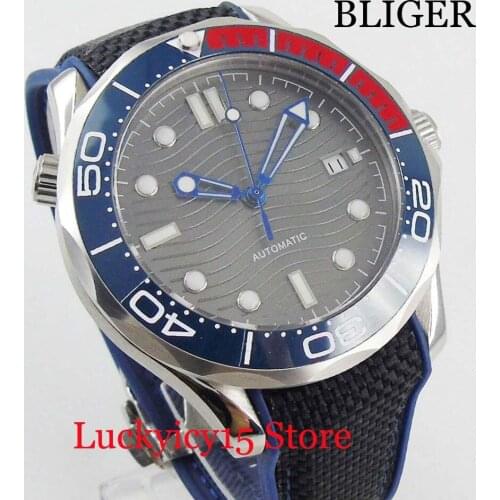 BLIGER Luminous Ceremic Bezel 41mm Wristwatch Rubber Strap Auto Date Nologo Automatic Mens Watch