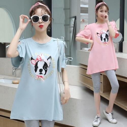 Cartoon Maternity Blouses Tops Clothes 2020 Summer Loose Pregnant Women Long T-Shirts Blouses Maternal Tees Pregnancy Clothings