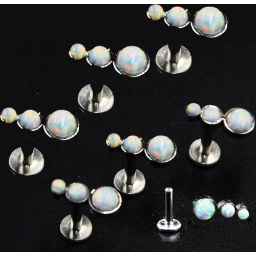 BOG- 1Pcs16G Surgical Steel Trio Fire Snow Opal Labret Tragus Ear Cartilage Earring Opal Internally Thread Labret,Opal Lip Ring