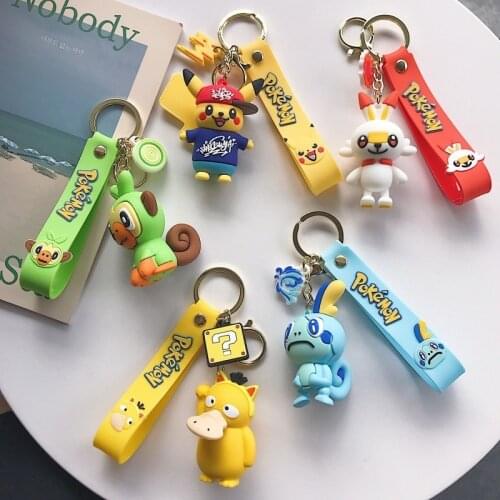 Pokemon Pikachu Keychain Cartoon Anime Character Cute Style Boy Girl School Bag Key Chain Keychain Accessories Birthday Gift