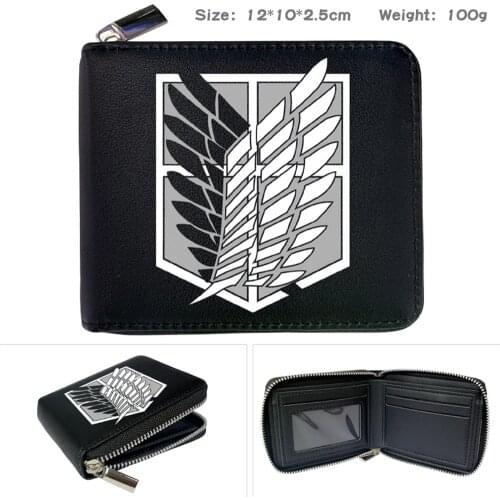 Anime Attack on Titan Cartoon Print Card Photo Holder Zipper PU Wallet Short Coin Pocket Boys Girls Purses