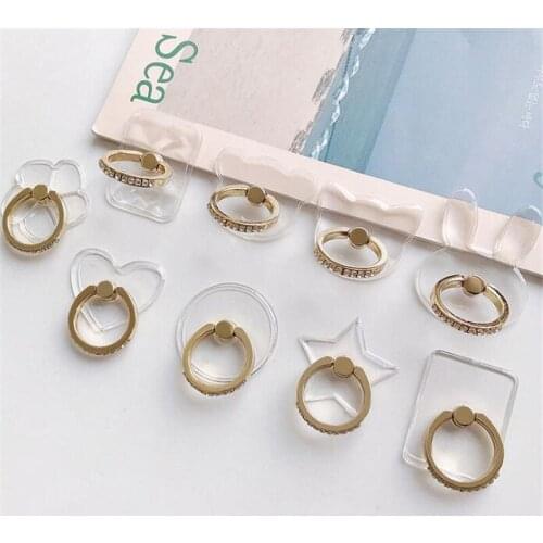 Mobile Phone Holder Stand Flower Cat Transparent Diamond Finger Ring Smartphone Stand Holder For iPhone Acrylic All Smart Phone