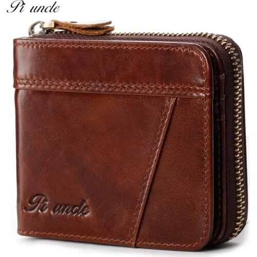 Men Wallets 2020 First Layer Cowhide Mens Short Wallet RFID Retro Multi-card Zipper Leather Small Wallet Card Holder