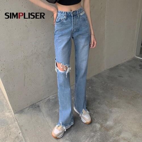 High Stretch Women Ripped Jeans Pants Flared Jeans Trousers Ladies Loose Split Jeans Mujer 2021 Holes Jean Boyfriend Femme