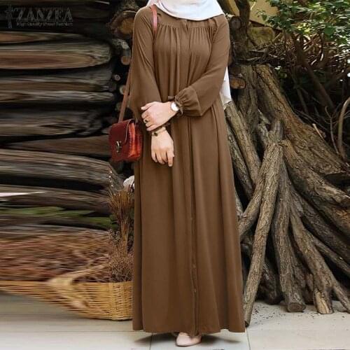 Elegant Islamic Dress Womens Muslim Sundress ZANZEA 2021 Casual Long Sleeve Turkey Vestidos Female Solid Dubai Abaya Robe