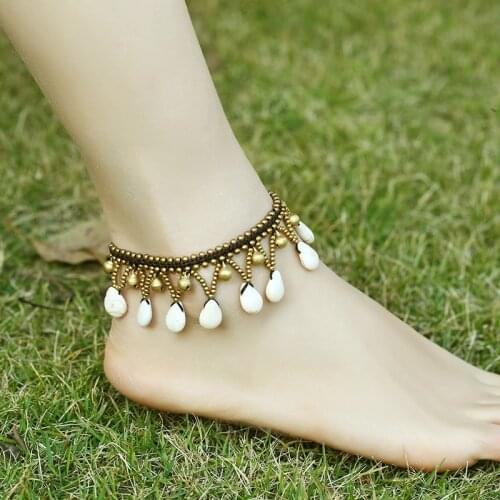 European and American Bohemian Semi-precious Stones Beach Wind Anklet Wax Rope Hand-woven Sexy Bell Anklet Female Jewelry