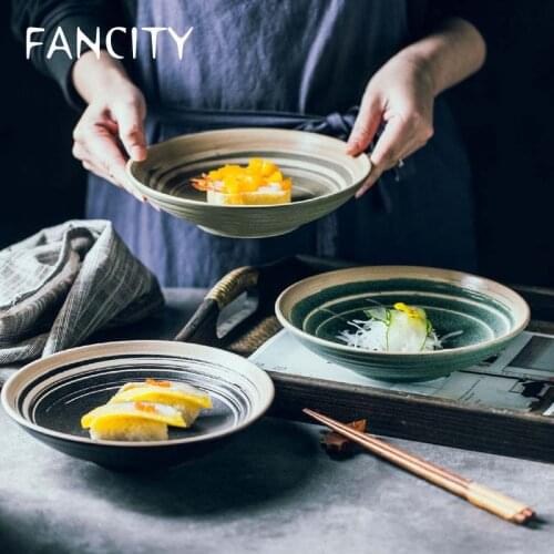 FANCITY Creative Ramen Plate Simple Color Sweeping Hat Shallow Plate High Feet Deep Plate Large Capacity Dumpling Plate Crayfish