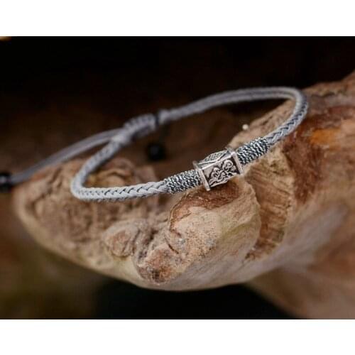 Hot Sell 925 Sterling Silver Tibetan Six Words Mantra Bracelet Men Handmade Weaved Buddha Spiritual Bracelets