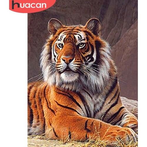 HUACAN Diamond Painting Animal Cross Stitch Full Square Round Diamond Embroidery Tiger Rhinestones Pictures Handicrafts