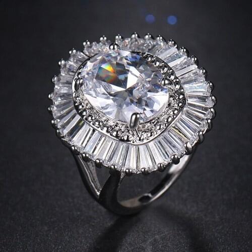 White Gold Color Exquisite Bijoux Fashion Square Wedding & Engagement Ring Made With Sparkling Big Cubic Zirconia Jewelry R-047