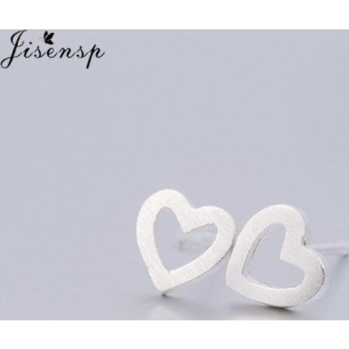 Jisensp Minimalism Hollow Heart Shaped 925 Sterling Silver Stud Earrings for Women Girls Geometric Jewelry Valentine Gifts