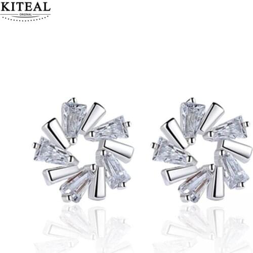 KITEAL 2018 New Fashion Shiny Crystal Ice Flower Stud Earrings for Women Jewelry Engagement Accessories High Quality