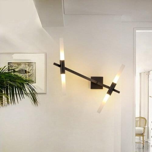 Tiooka Nordic Minimalist Gold Coffee Black Bedside Sconces Aisle TV Background Lamp Rotatable Wall Light with G9 Bulb Socket
